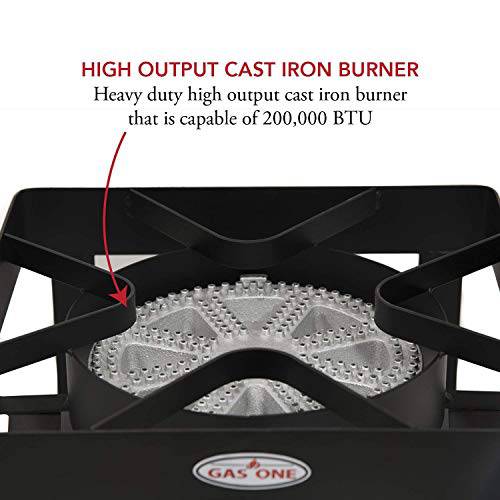 GasOne 200,000 BTU Square Heavy- Duty Single Burner Outdoor Stove Propane Gas Cooker with Adjustable 0-20Psi Regulator & Steel Braided Hose - Grill Parts America