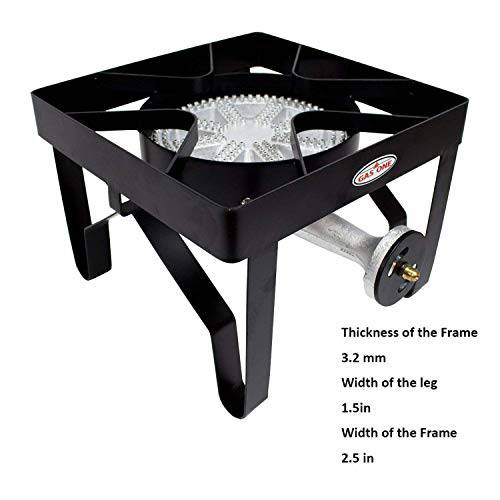 GasOne 200,000 BTU Square Heavy- Duty Single Burner Outdoor Stove Propane Gas Cooker with Adjustable 0-20Psi Regulator & Steel Braided Hose - Grill Parts America