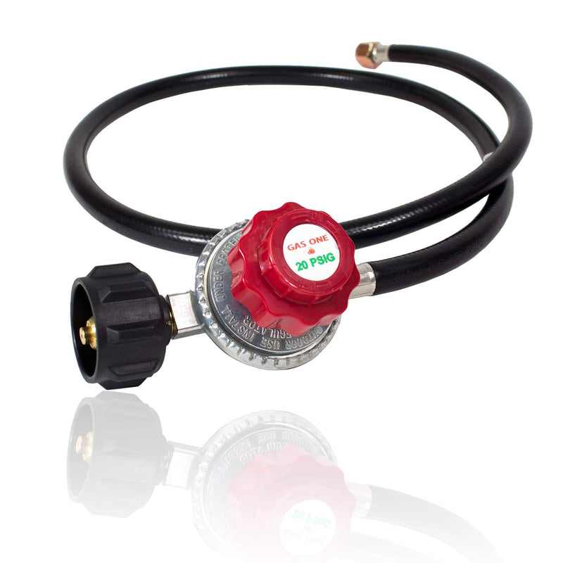 Gas One 4 ft High Pressure Propane 0-20 PSI Adjustable Regulator with QCC-1 type Hose - Works With Newer U.S. Propane Tanks - Grill Parts America