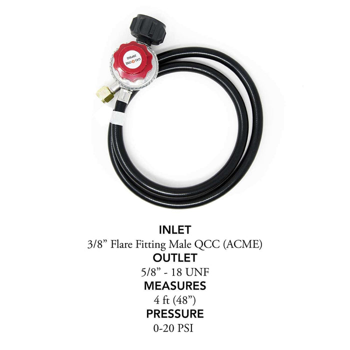 Gas One 4 ft High Pressure Propane 0-20 PSI Adjustable Regulator with QCC-1 type Hose - Works With Newer U.S. Propane Tanks - Grill Parts America