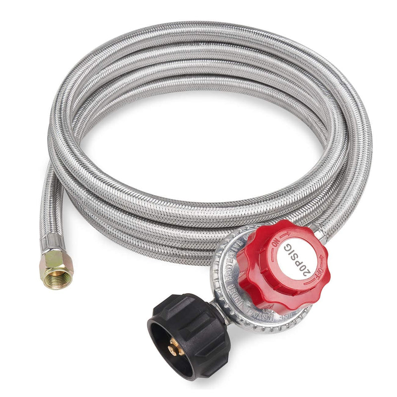GASPRO 8FT 20 PSI Adjustable Propane Regulator with Braided Hose for Turkey Fryer, Burner, Cooker, Grill, Firepit etc - Grill Parts America