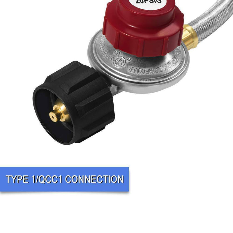 GASPRO 8FT 20 PSI Adjustable Propane Regulator with Braided Hose for Turkey Fryer, Burner, Cooker, Grill, Firepit etc - Grill Parts America