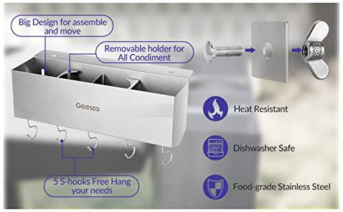 Geesta Stainless Steel Griddle Caddy for 28"/36" Blackstone Griddles, Grill Caddy Space Saving BBQ Accessories Storage Box Tool Holder, Easy to Install & Nicely Organized Outdoor Grill Gifts for Him - Grill Parts America