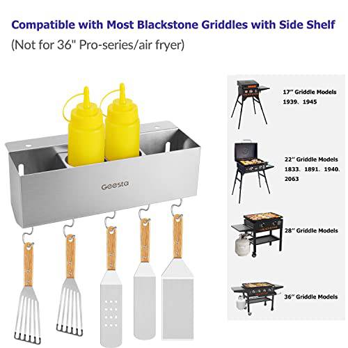 Geesta Stainless Steel Griddle Caddy for 28"/36" Blackstone Griddles, Grill Caddy Space Saving BBQ Accessories Storage Box Tool Holder, Easy to Install & Nicely Organized Outdoor Grill Gifts for Him - Grill Parts America