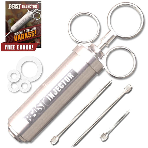 Grill BEAST - 304 Stainless Steel Meat Injector Kit with 2-oz Large Capacity Barrel and 3 Professional Marinade Needles - Grill Parts America