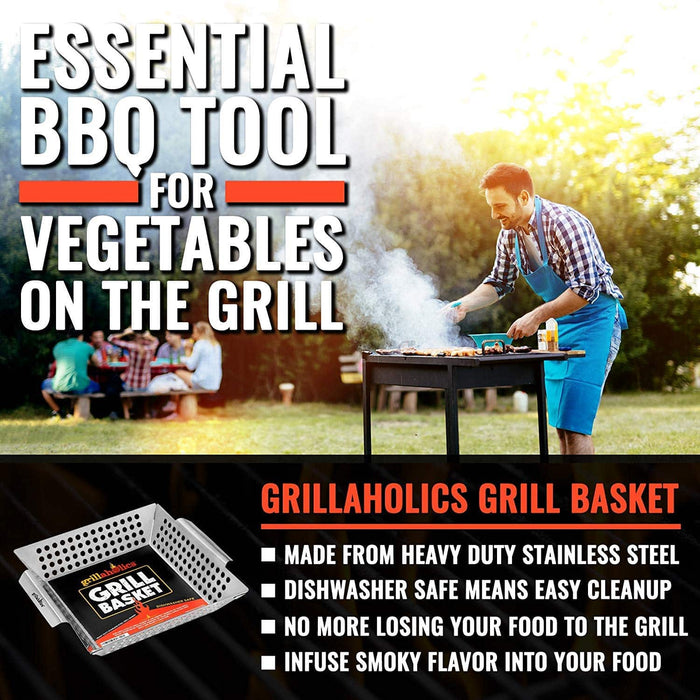 Grillaholics Heavy Duty Grill Basket - Large Grilling Basket - Grill Parts America