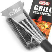 GRILLART Grill Brush and Scraper Best BBQ Brush for Grill, Safe 18" Stainless Steel Woven Wire 3 in 1 Bristles Grill Cleaning Brush - Grill Parts America