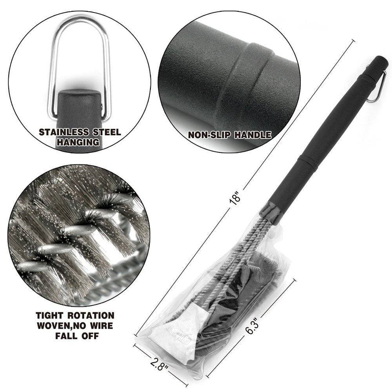 GRILLART Grill Brush and Scraper Best BBQ Brush for Grill, Safe 18" Stainless Steel Woven Wire 3 in 1 Bristles Grill Cleaning Brush - Grill Parts America
