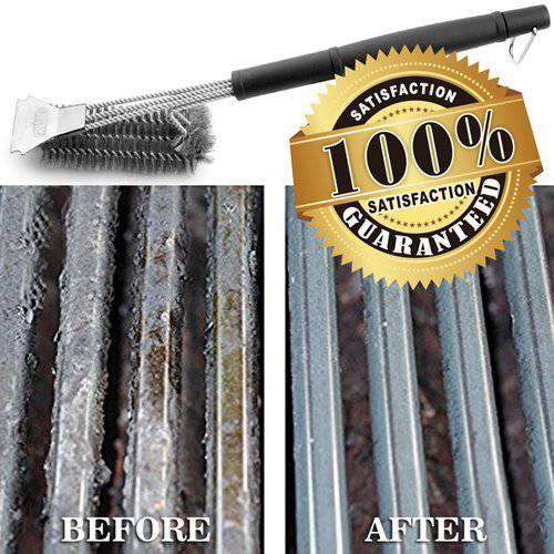 GRILLART Grill Brush and Scraper Best BBQ Brush for Grill, Safe 18" Stainless Steel Woven Wire 3 in 1 Bristles Grill Cleaning Brush - Grill Parts America