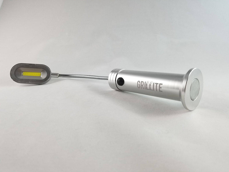 Grillite Silver Magnetic Weather Resistant BBQ Grill Light 2 Pack - Includes 6 AAA Batteries - Ultra-Bright COB LED Bulbs with Flexible Goose Neck - Grill Parts America