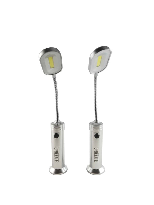 Grillite Silver Magnetic Weather Resistant BBQ Grill Light 2 Pack - Includes 6 AAA Batteries - Ultra-Bright COB LED Bulbs with Flexible Goose Neck - Grill Parts America