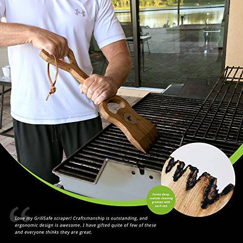GrillSafe Pitmaster Superior Quality Wooden Grill Scrapers & BBQ Grill Cleaner. Versatile Non-Wire Dual-Handled Grill Brush & Bottle Opener. - Grill Parts America