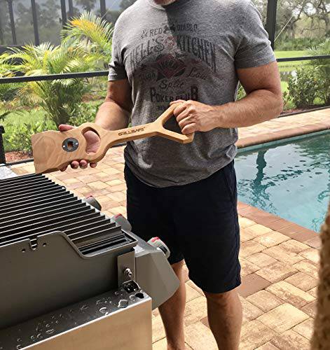 GrillSafe Pitmaster Superior Quality Wooden Grill Scrapers & BBQ Grill Cleaner. Versatile Non-Wire Dual-Handled Grill Brush & Bottle Opener. - Grill Parts America