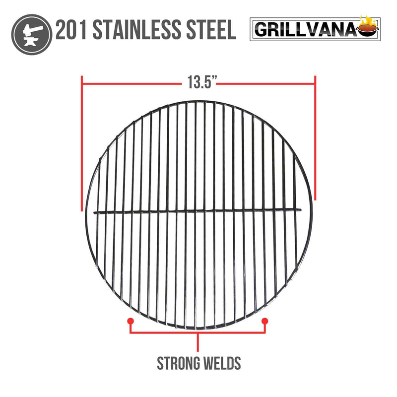 GRILLVANA 14 Inch 201 Stainless Steel Charcoal Grill Cooking Replacement Grate - Grill Parts America