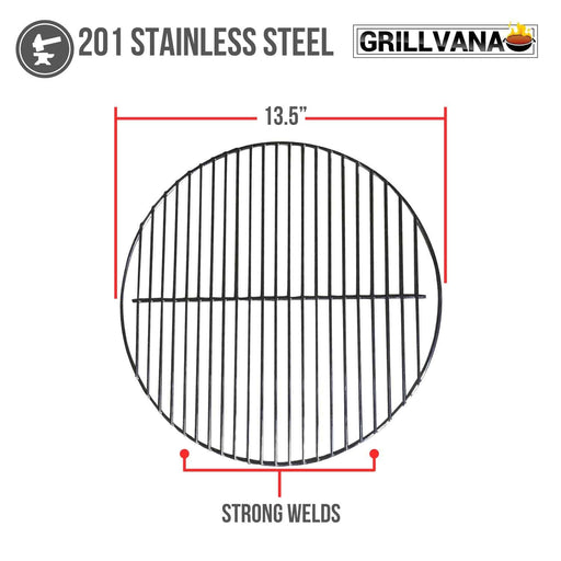 GRILLVANA 14 Inch 201 Stainless Steel Charcoal Grill Cooking Replacement Grate - Grill Parts America
