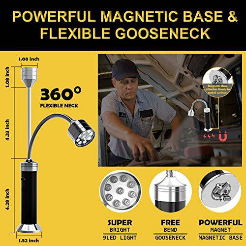 Grill Light Set, Powerful Magnetic Base Super Bright BBQ Lights - 360 Degree Flexible Gooseneck LED with 3 Brightness Levels, Heat Resistant Aluminum Barbecue Grill Light (2021 Upgraded Version) - Grill Parts America
