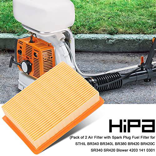 Hipa 2Pcs BR380 Air Filter 4203 141 0301 for STHIL BR340 BR420 BR420C BR340L SR340 SR420 Backpack Blower Parts W Spark Plug Fuel Filter - Grill Parts America