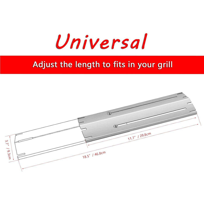 Hisencn Universal Replacement Heavy Duty Adjustable Stainless Steel Heat Plate Shield, Brinkmann Gas Grill, Extends from 11.75" up to 21" L - Grill Parts America