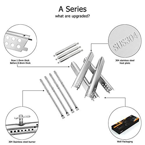 Hisencn 304 Stainless Steel Grill Parts Kit for Charbroil Advantage Series 4 Burner 463240015, 463240115, 463343015, 463344015 Gas Grill, Burner, Heat Plate, Carryover Tube Replacement Parts - Grill Parts America