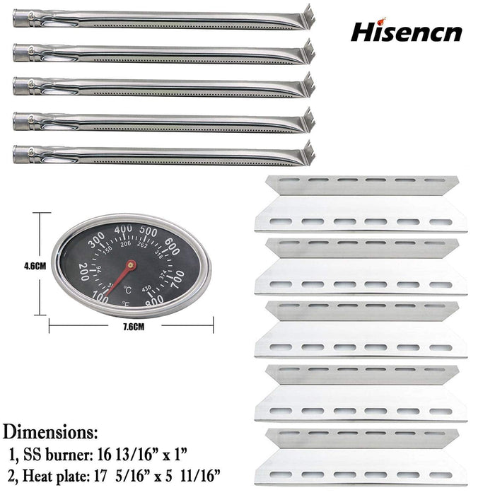 Hisencn Replacement Reapir Kit for Nexgrill 720-0033, 720-0234, 720-0289, Heat Plate Shield Tent Flame Tamer, Burner Tube and Temp Gauge - Grill Parts America