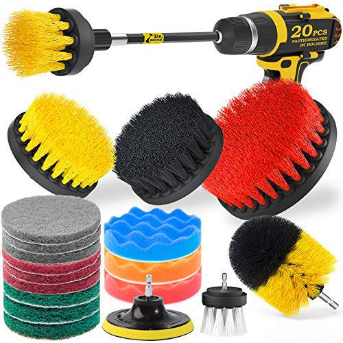 Holikme 20Piece Drill Brush Attachments Set, Scrub Pads & Sponge,Buffing Pads, Power Scrubber Brush with Extend Long Attachment, Car Polishing Pad Kit - Grill Parts America
