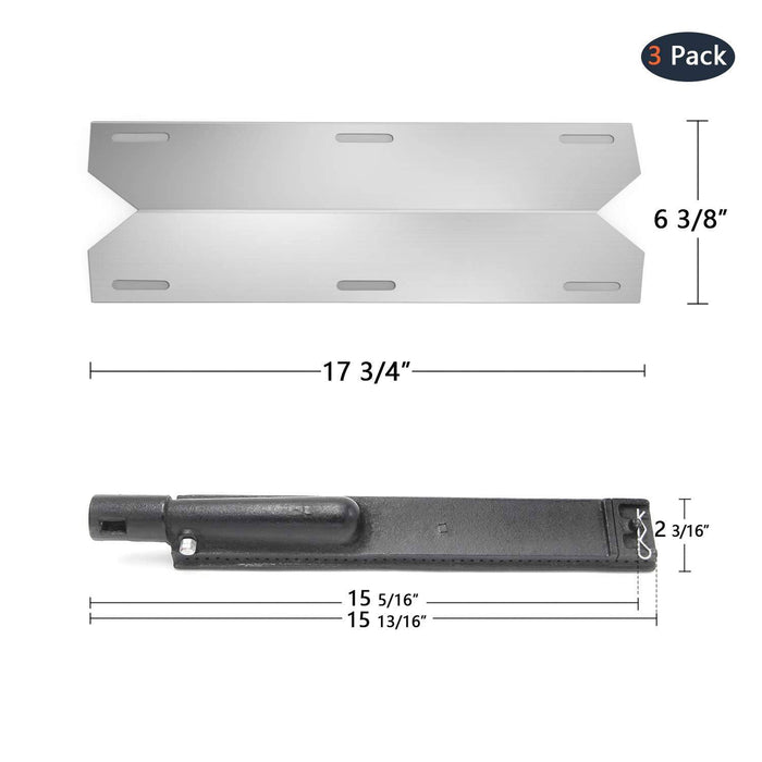 Hongso Gas Grill Stainless Steel Heat Plate Shield and Cast Iron Burner Repair Kit Replacement for Jenn Air 720-0061, 3 Pack (CBF301, SPA231) - Grill Parts America