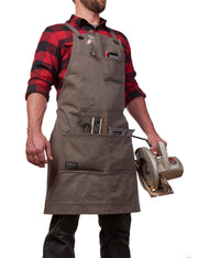 Hudson Durable Goods - Heavy Duty Waxed Canvas Work Apron with Tool Pockets, Cross-Back Straps & Adjustable M to XXL - Grill Parts America