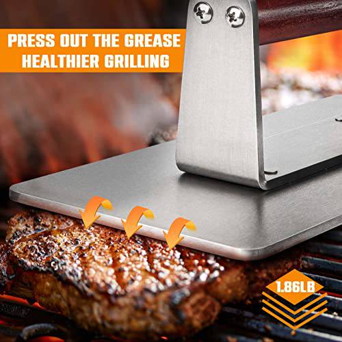 HULISEN Bacon Press, Heavy Duty Burger Press, Stainless Steel Grill Press,  8.5 Inch Smashed Burger Press, Round Burger Smasher with Wood Handle