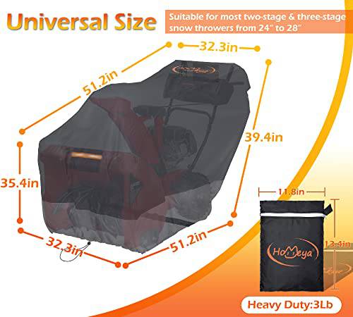 IC ICLOVER Snow Blower Cover, 600D, Two Stage Electric Snow Thrower Cover, Heavy Duty 600D Oxford Fabric Waterproof, Windproof, Sun UV Dust Proof, with Air Vent, Reflective Stripe Handle - Grill Parts America