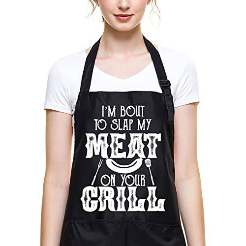 Ihopes Funny BBQ Apron for Men Dad,Black Grill Apron with 2 Pockets and Adjustable Neck Strap,Perfect Gifts for Birthday/Christmas/Thanksgiving, Large - Grill Parts America