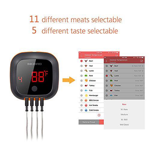 Inkbird IBT-4XS Bluetooth Wireless Meat Grill Thermometer  (Four Probe) - Grill Parts America