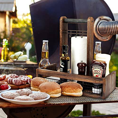 Rustic Wood Tabletop Organizer for Outdoor Dining - Grill Parts America