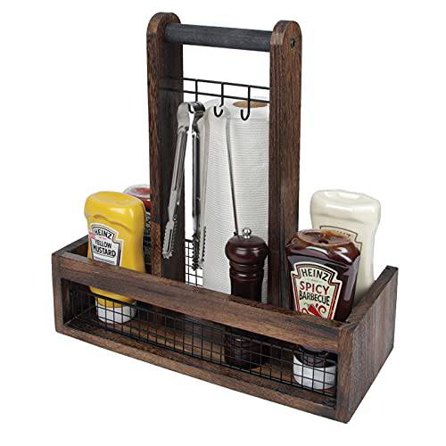 Rustic Wood Tabletop Organizer for Outdoor Dining - Grill Parts America