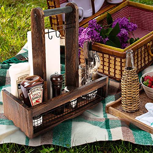 Rustic Wood Tabletop Organizer for Outdoor Dining - Grill Parts America