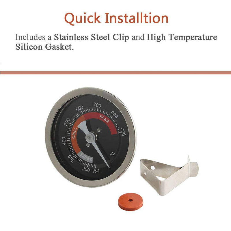 Grill Temperature Gauge For Big Green Egg 150-900°F Waterproof 3 1/4" Large Face Stainless Steel Cooking Thermometer - Grill Parts America