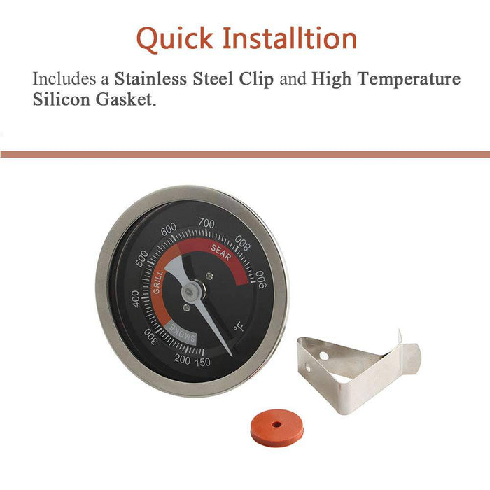 Grill Temperature Gauge For Big Green Egg 150-900°F Waterproof 3 1/4" Large Face Stainless Steel Cooking Thermometer - Grill Parts America