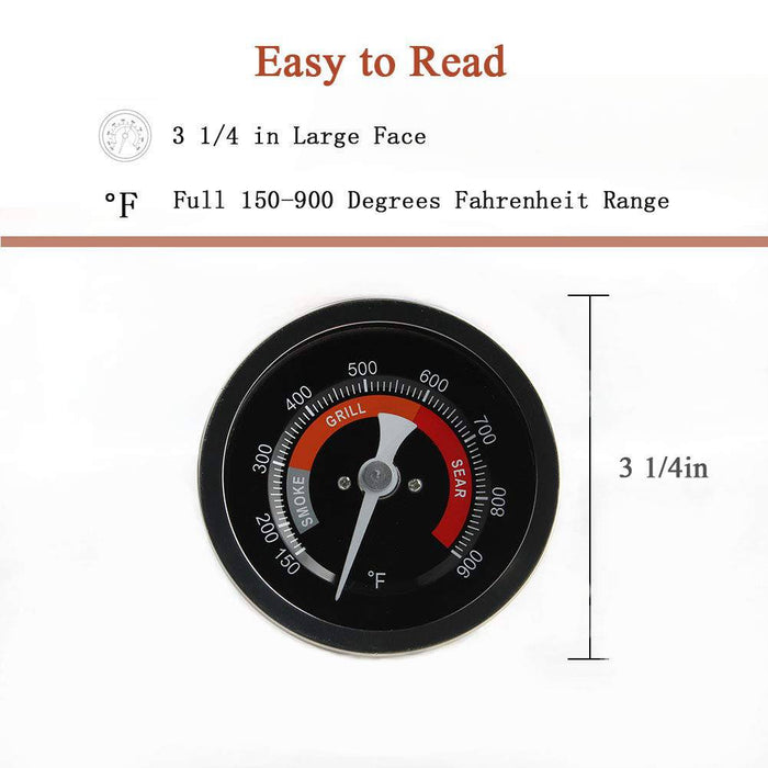 Grill Temperature Gauge For Big Green Egg 150-900°F Waterproof 3 1/4" Large Face Stainless Steel Cooking Thermometer - Grill Parts America
