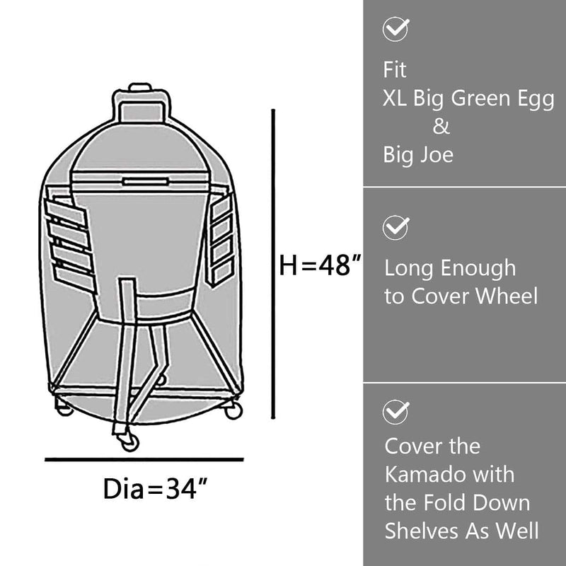 KAMaster Kamado Grill Full Cover XLarge Big Green Egg Big Joe Ceramic Grill,34 inch Dia Waterproof Outdoor Grill Cover - Grill Parts America