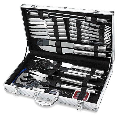 31 Piece Stainless Steel BBQ Accessories Tool Set - Includes Aluminum Storage Case for Barbecue Grill Utensils - Grill Parts America
