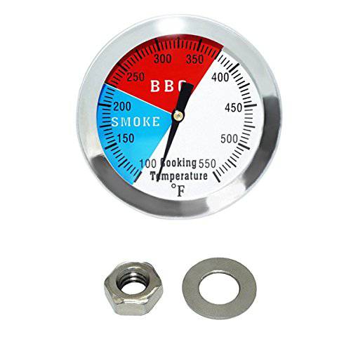 DOZYANT 2" 550F BBQ Barbecue Charcoal Grill Pit Wood Smoker Temp Gauge Grill Thermometer 2.5" Stem Stainless Steel RWB - Grill Parts America
