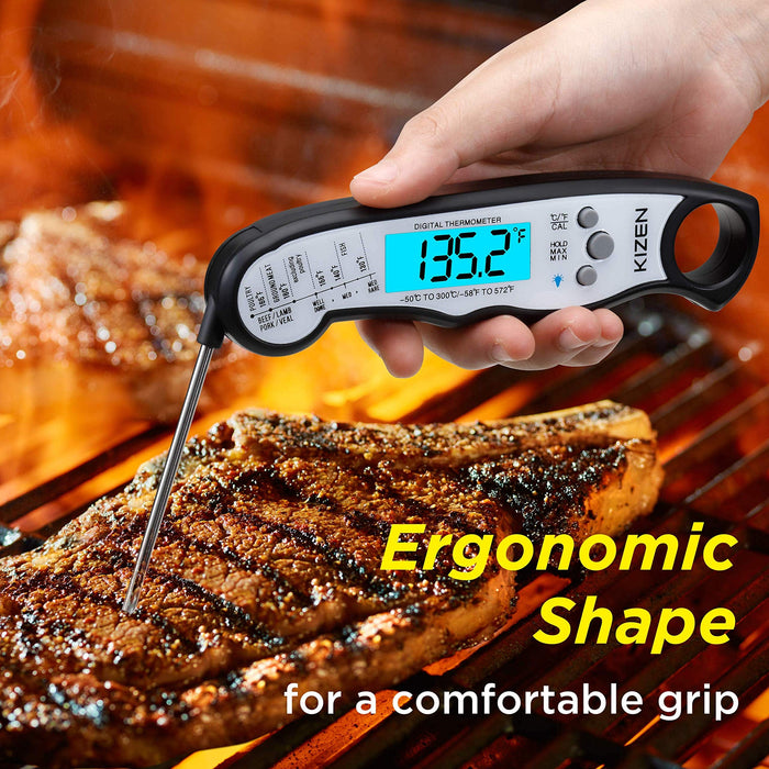 Kizen Instant Read Meat Thermometer - Best Waterproof Ultra Fast Thermometer  with Backlight & Calibration.