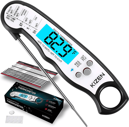Kizen Instant Read Meat Thermometer - Best Waterproof Ultra Fast Thermometer with Backlight & Calibration. - Grill Parts America