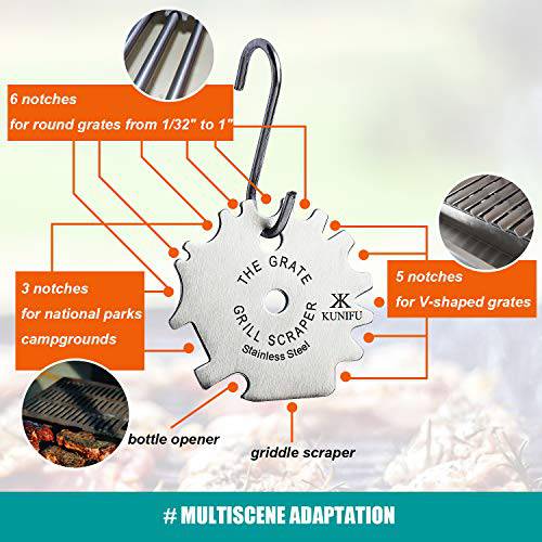 KUNIFU Stainless Steel BBQ Grill Scraper, Grill Grate Gadget Cleaner - Grill Parts America