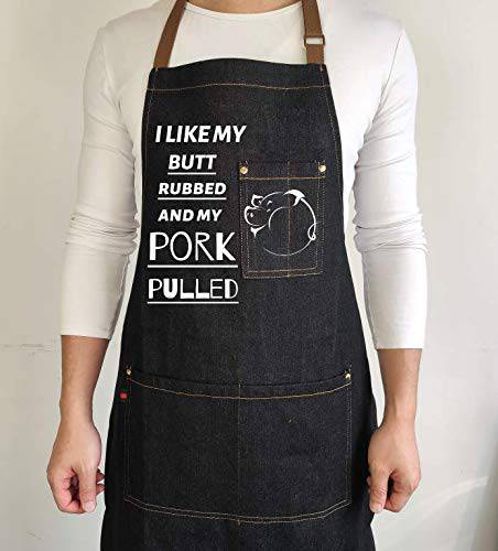 Denim Cooking Chef Funny Aprons for Dad-The Grill Father-Designed for Kitchen BBQ,Grill,Baking Men Aprons With 3 Pockets - Grill Parts America