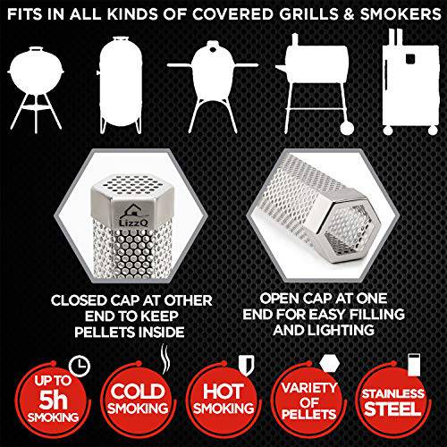 LIZZQ Premium Pellet Smoker Tube 12 inches - 5 Hours of Billowing Smoke - for Any Grill or Smoker, Hot or Cold Smoking - Grill Parts America