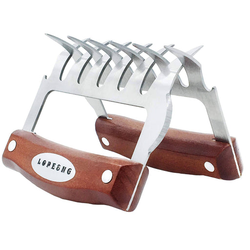LOPE & NG Meat Handler Shredder Claws Set of 2 - Wood Stainless Steel BBQ Pulled Pork Paws - Grill Parts America