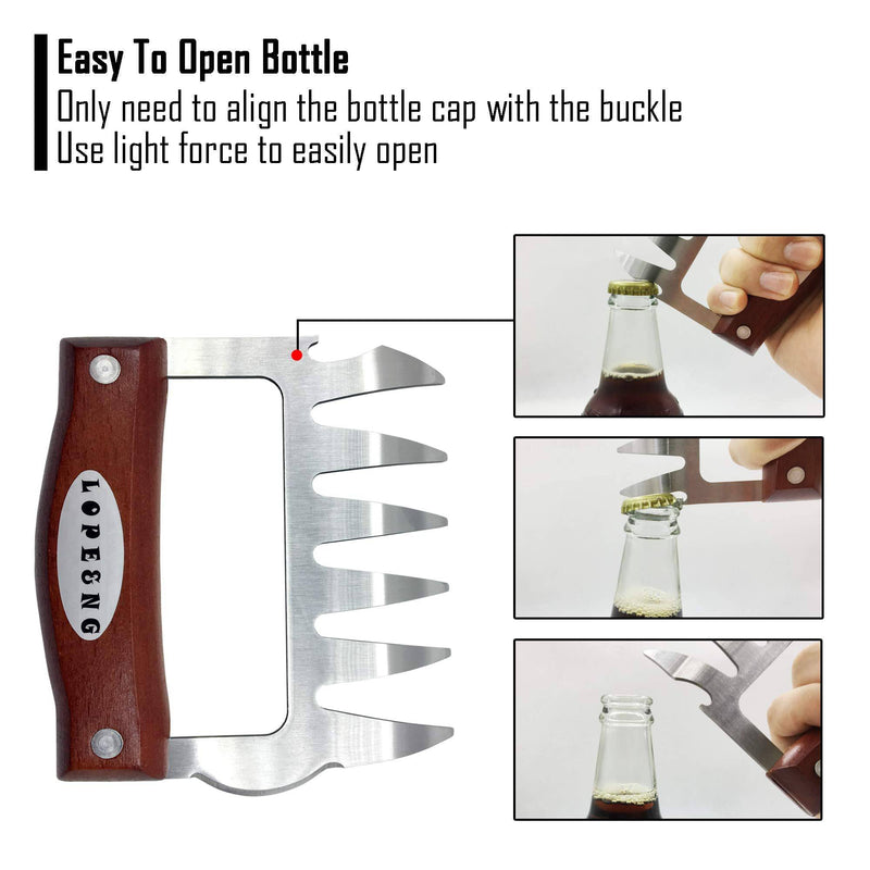 LOPE & NG Meat Handler Shredder Claws Set of 2 - Wood Stainless Steel BBQ Pulled Pork Paws - Grill Parts America