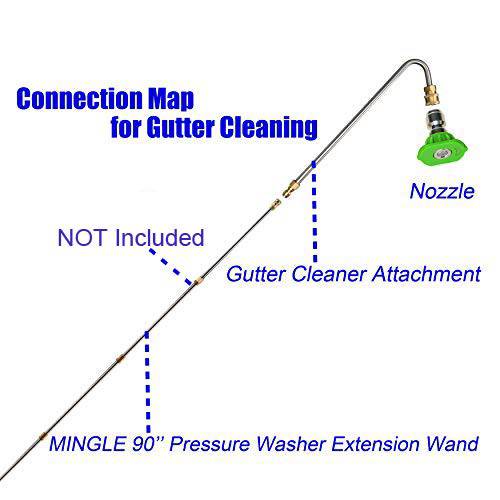 M MINGLE Pressure Washer Gutter Cleaner Attachment, Angled Extension Wand for Gutter Cleaning, 5 Nozzle Tips, 1/4 Inch Quick Connect, 13 Inch - Grill Parts America