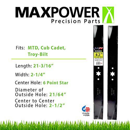 MaxPower 561556B (2) Blade Set For 42" Cut MTD, Cub Cadet, Troy-Bilt Replaces OEM No. 742-04308, 742-04312, 942-04308, 942-04312, 119-8456 - Grill Parts America