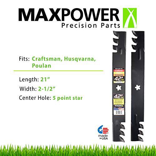 Maxpower 561713XB Commercial Mulching 2-Blade Set for 42" Poulan/Husqvarna/Craftsman, Replaces 138498, 138971, 138971x431, 532138971, PP24005, Black - Grill Parts America